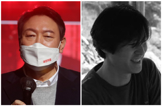 윤석열(왼쪽) 국민의힘 대선 후보와 류근 시인. 연합뉴스